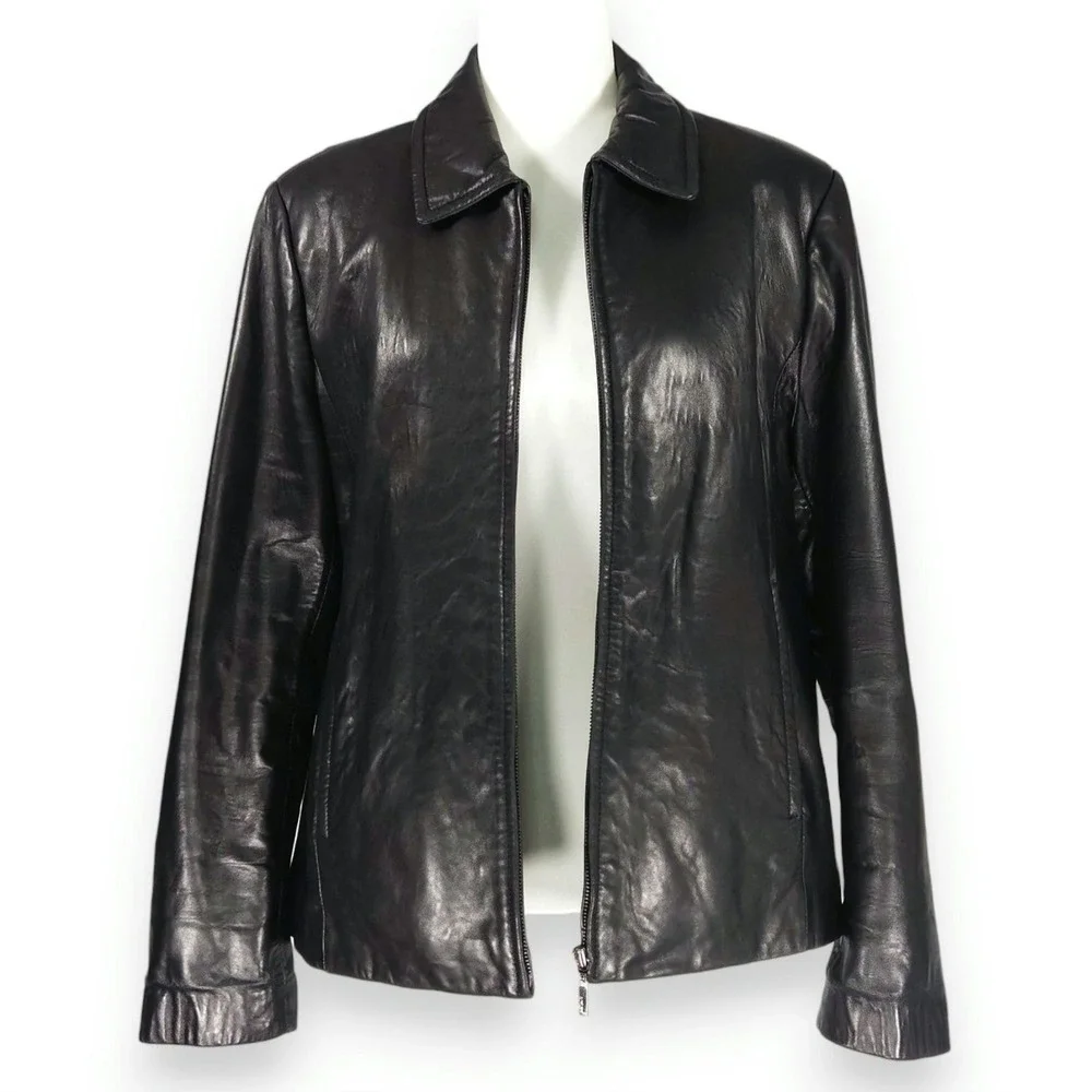 Adler Collection Lambskin Leather Jacket‎ Zip Front Point Collar Black XL